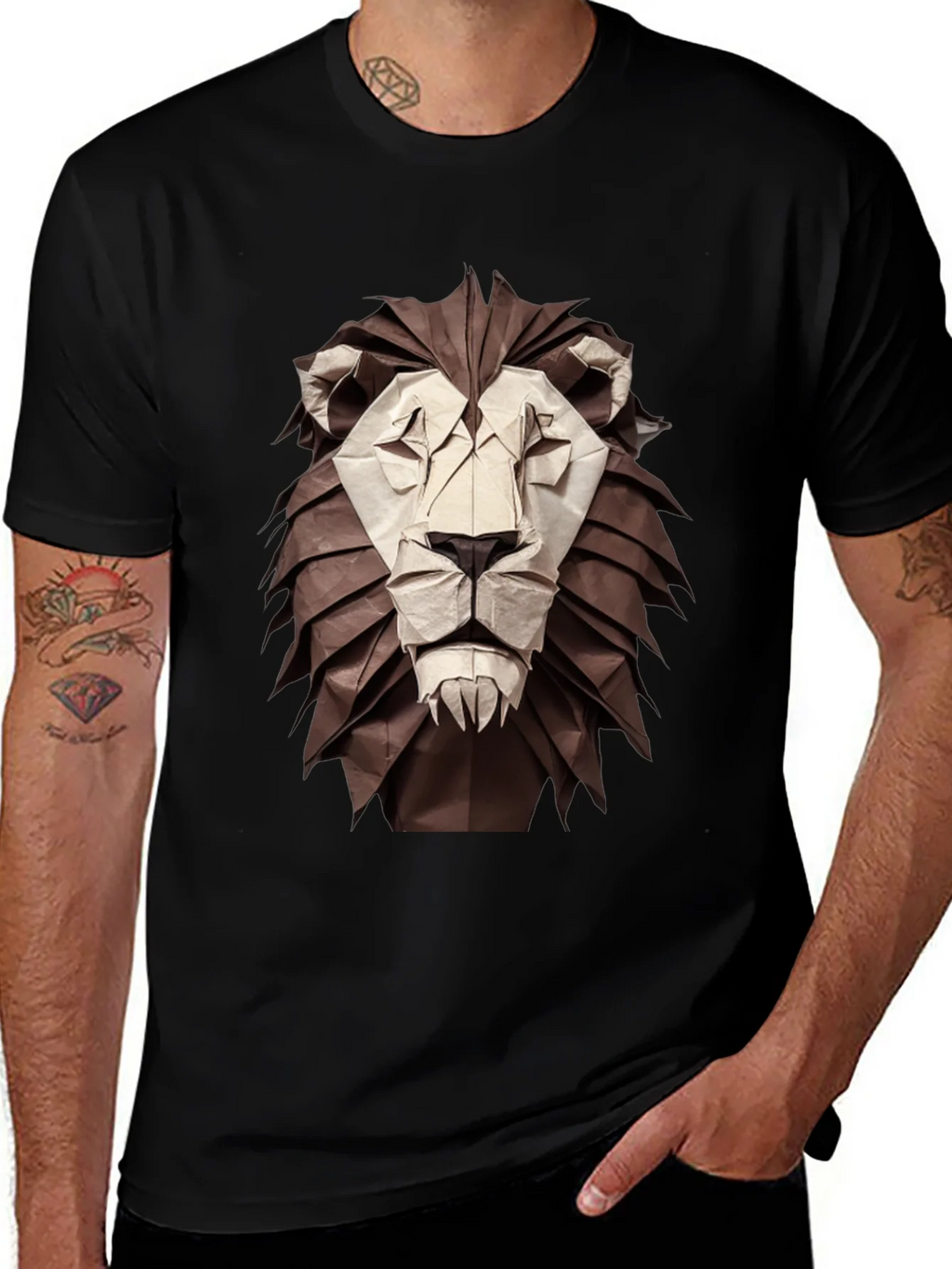 Origami Lion Graphic Tee - Unique Design
