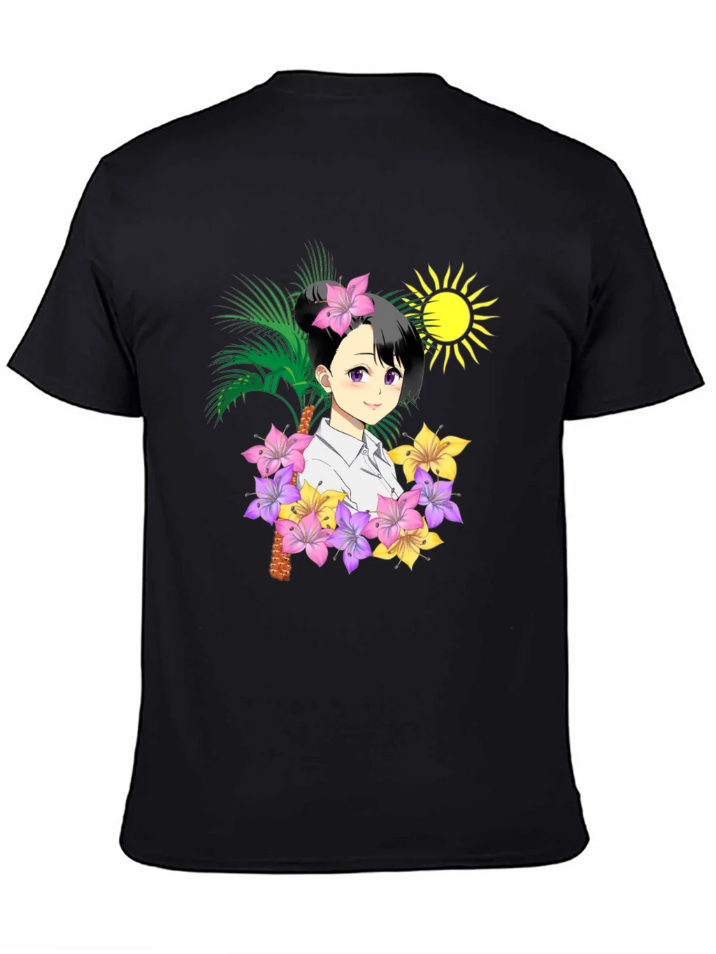 Anime Girl Hawaiian Shirt Black T-Shirt