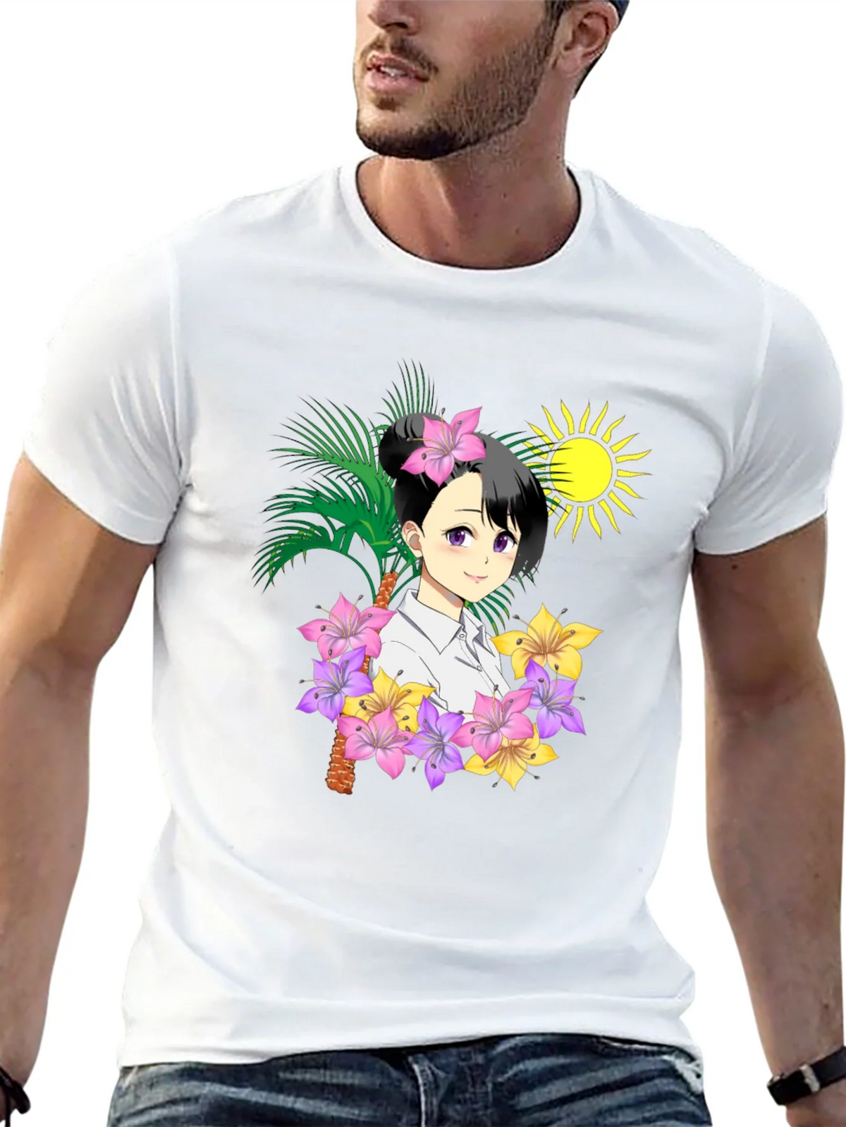 Anime Girl Hawaiian Shirt Black T-Shirt