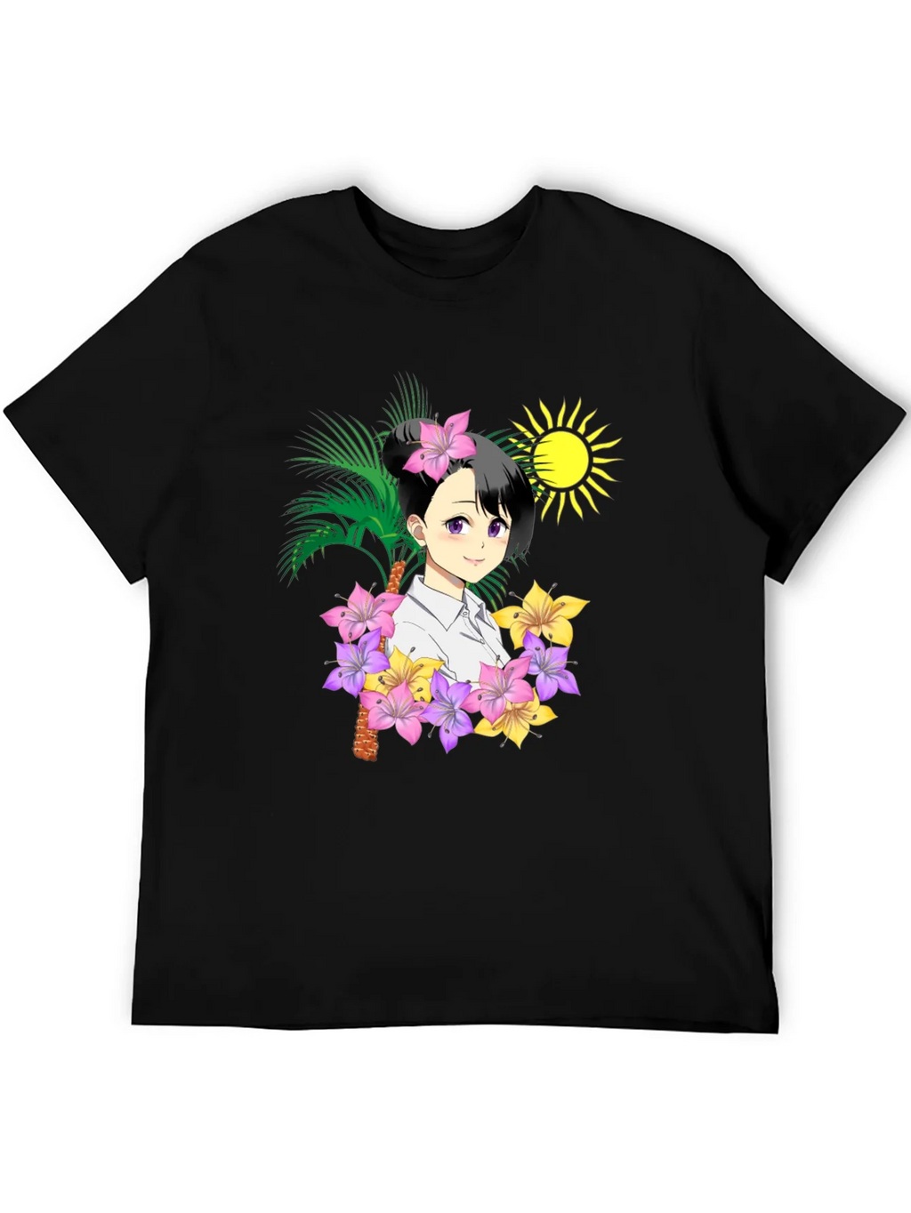 Anime Girl Hawaiian Shirt Black T-Shirt