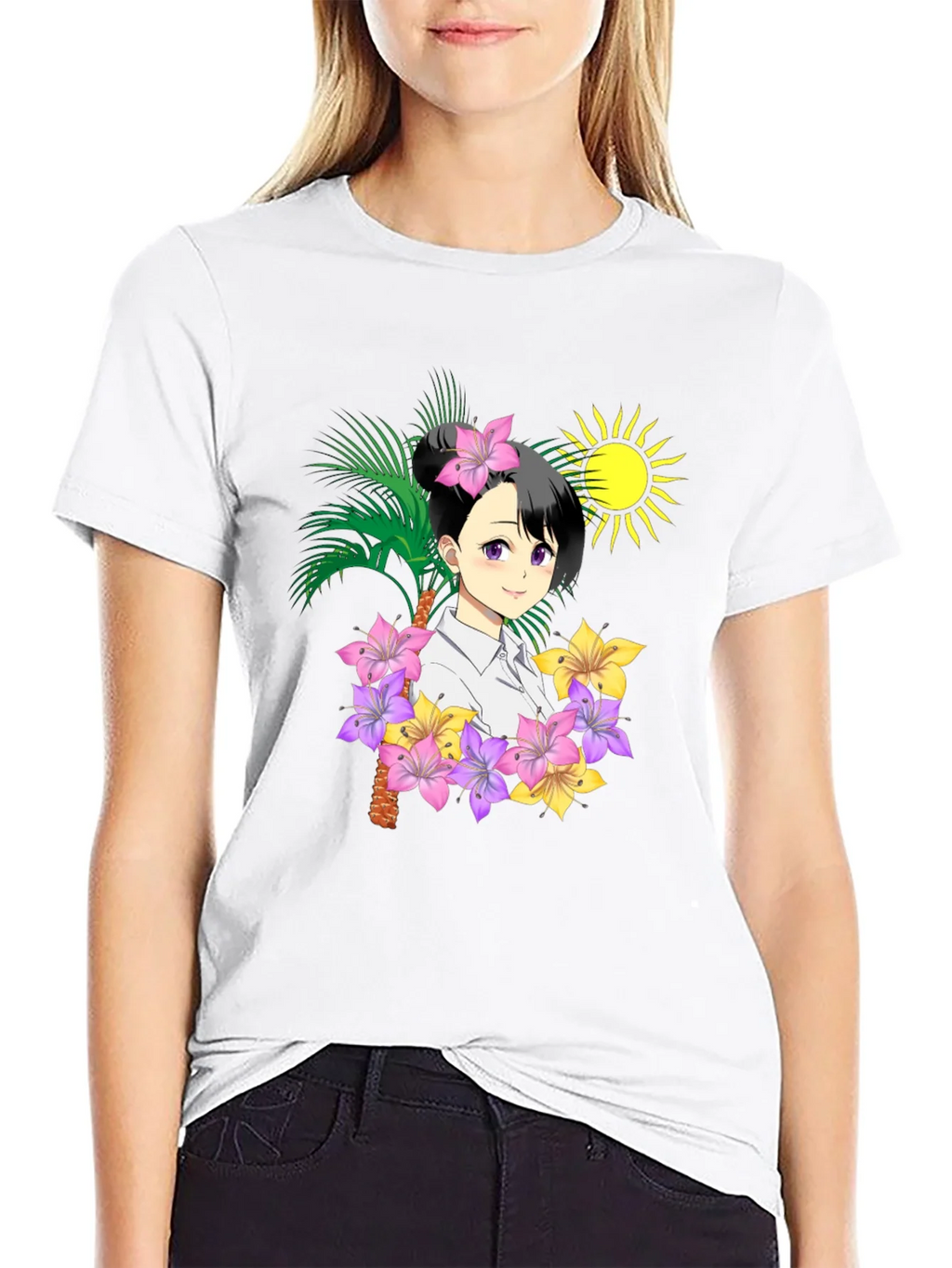 Anime Girl Hawaiian Shirt Black T-Shirt
