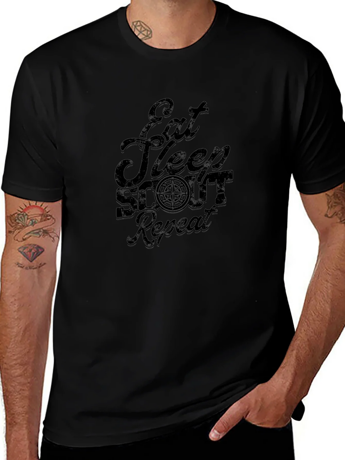 Eat Sleep Scout Repeat Black Graphic Tee