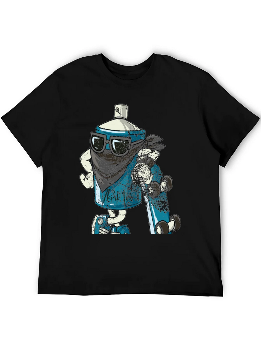Cool Cartoon Spray Can on Black T-Shirt