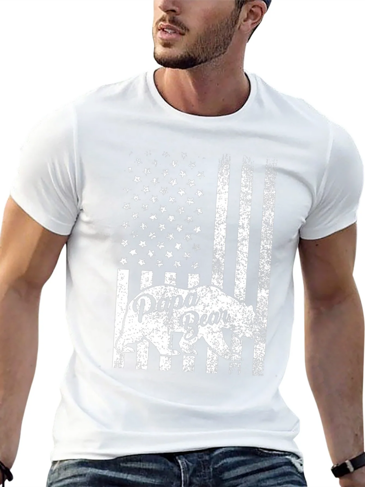 Papa Bear American Flag Graphic T-Shirt
