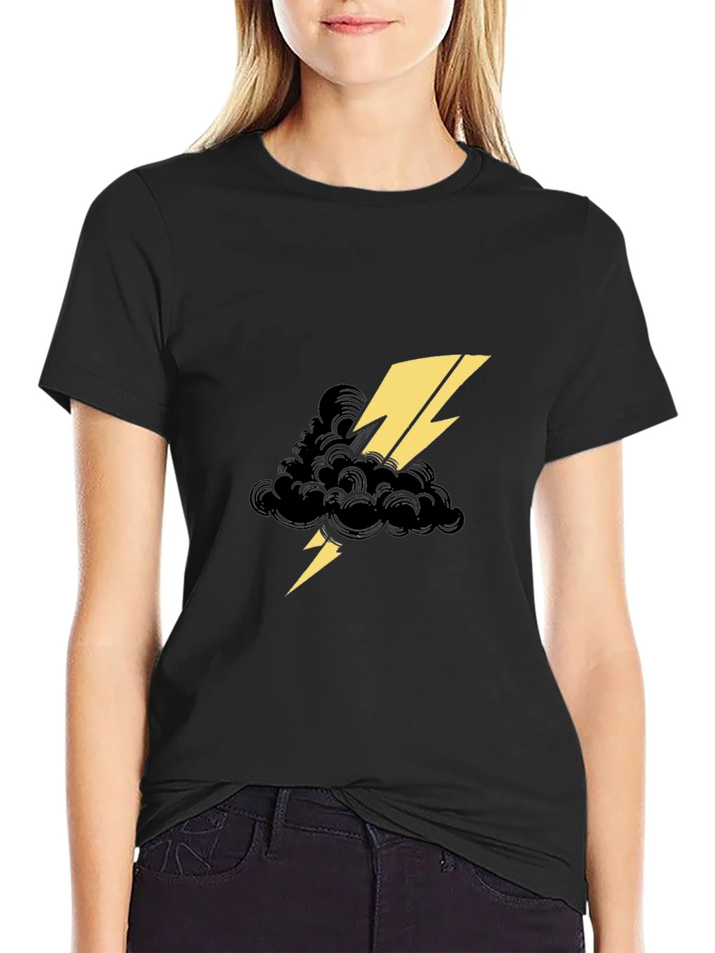 Black Tee with Lightning Cloud Graphic